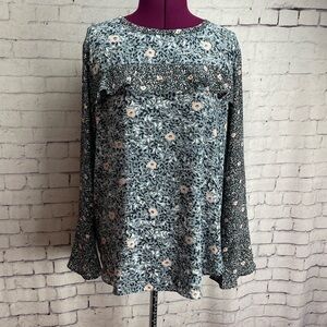 LOFT Blue Floral Long-Sleeve Blouse
